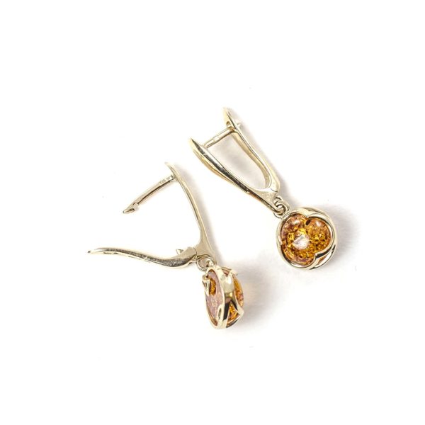 14k Gold/Amber Earrings Cognac Half Rounds