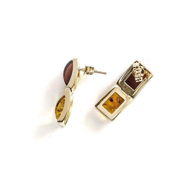14k Gold/Amber Earrings with Two Natural Amber Beads
