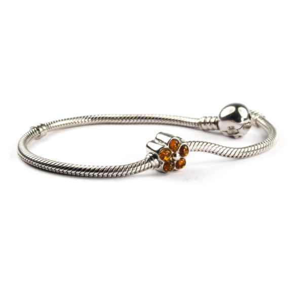 Pandora Style Silver Charm with Amber On Bracelet