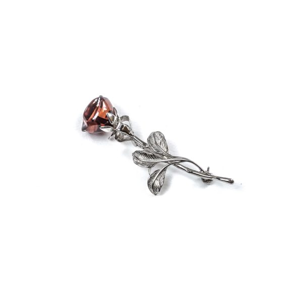 Brooch Rose with Cherry Amber