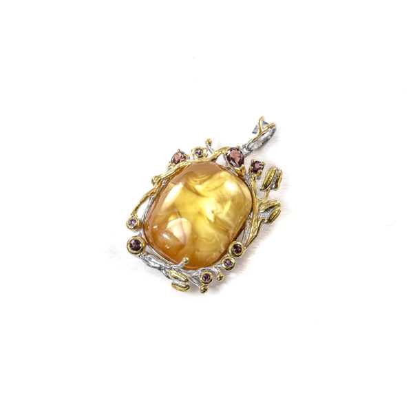 Pendant with Amber and Gemstones