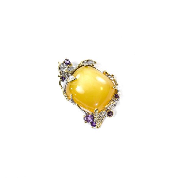 Amethyst Pendant in Silver with Amber