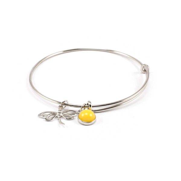 Sterling Silver Bracelet with Amber and Dragonfly Pendant