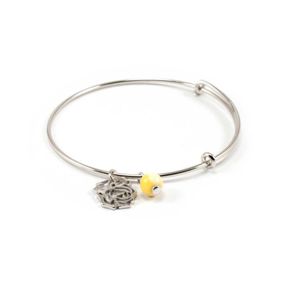 Sterling Silver Bracelet with Amber and Flower Pendant