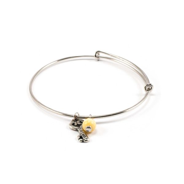 Silver Bracelet with Amber and Key Pendant
