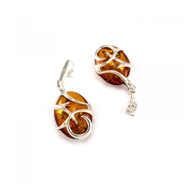 Azure Earrings in Sterling Silver and Cognac Amber