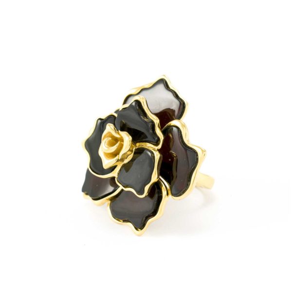Gilded Silver Flower Ring with Cherry Amber