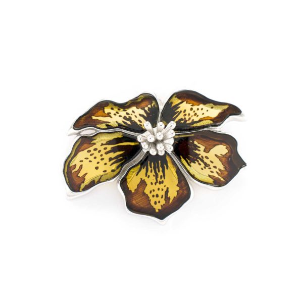 Silver Flower Pendant with Carved Amber