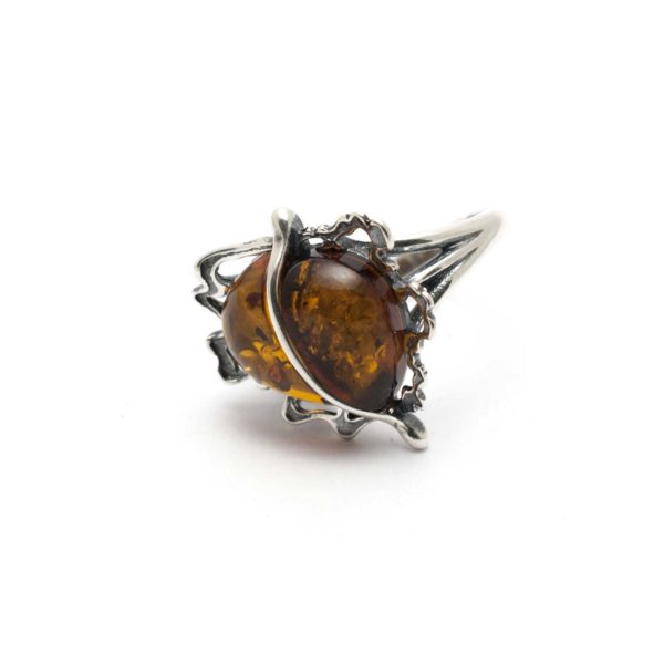 Vintage Silver Ring with Cognac Amber