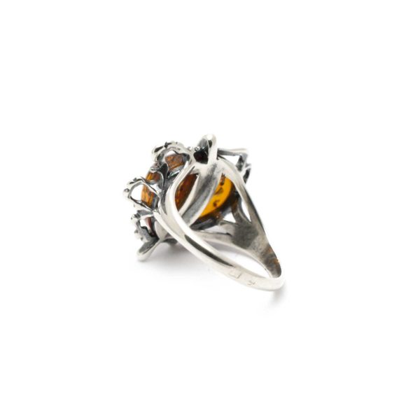 Vintage Silver Ring with Cognac Amber Backside