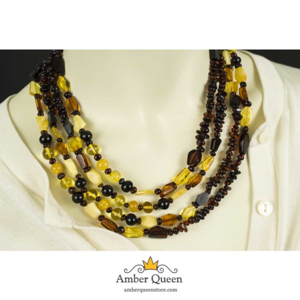Long Beads Natural Amber Necklace on Mannequin Close
