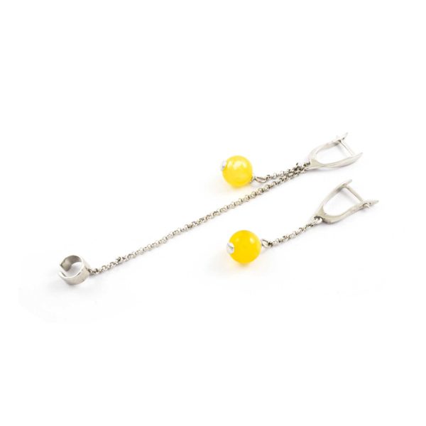 Stylish silver earrings With Yellow amber Balls