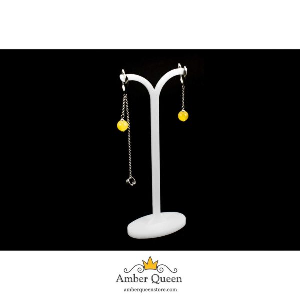 Stylish silver earrings With Yellow amber Balls on String