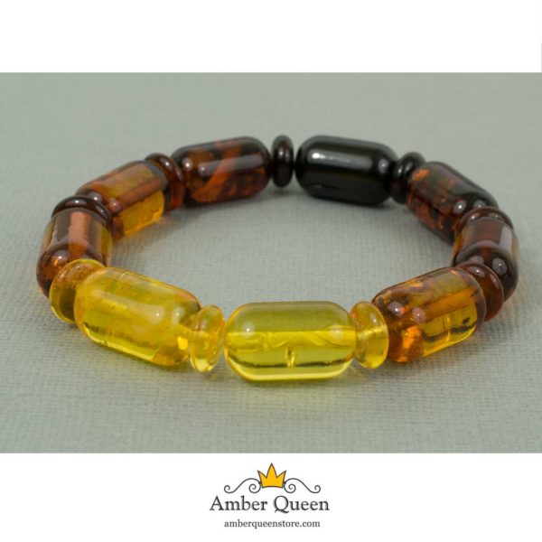 Multicolor Amber Bracelet Rainbow Beads on Grey