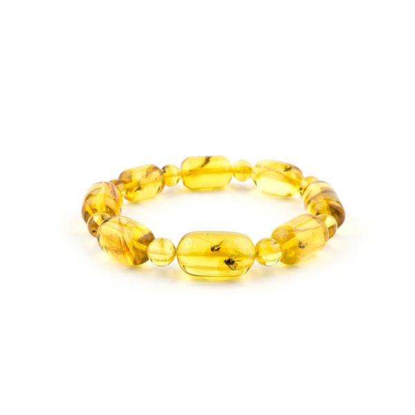 Yellow Transparent Amber Bracelet with Inclusions