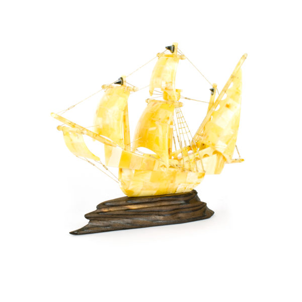 Handmade Ship Figurine from Natural Baltic Amber